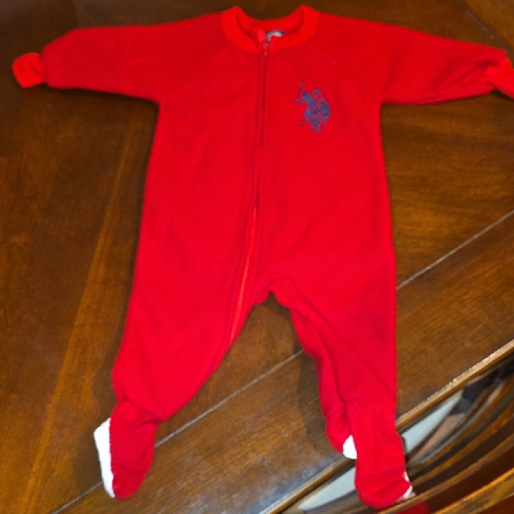 (J59) U.S. Polo Assn. Red Kids One Piece Footie Sz 18m